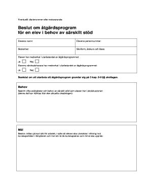 Fillable Online Beslut Om Tg Rdsprogram F R En Elev I Behov Av Fax