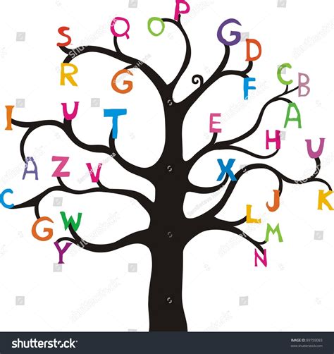 Alphabet Abstract Tree With Colorful Letters Isolated On White