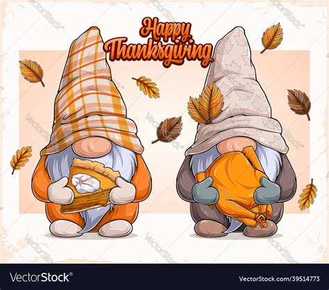 Hand Drawn Cute Gnomes In Thanksgiving Disguise Vector Image