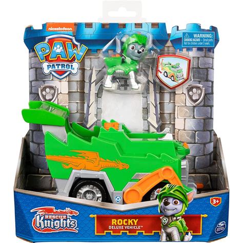 Paw Patrol Rescue Knights Rocky Transforming Toy Car With Collectible