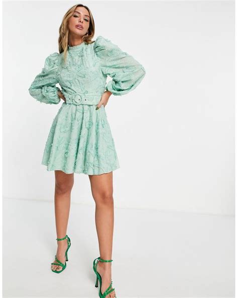 Asos Belted Mini Skater Dress In Green Lyst