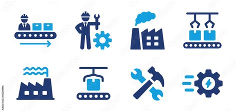 Manufacturing Icon Vector Set Factory And Industry Production With