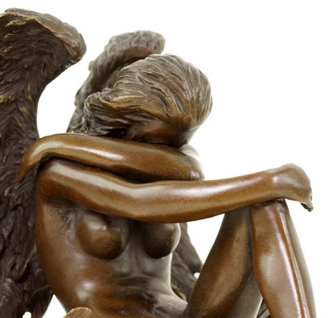 Sitting Angel Sculpture Bronze Erotic Nude Signed Patoue