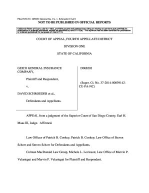 Fillable Online Courts Ca Geico General Ins Co V Schroeder Courts