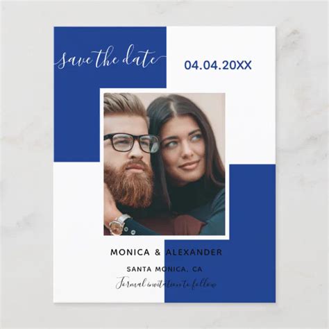 Royal Blue White Photo Wedding Save The Date Zazzle