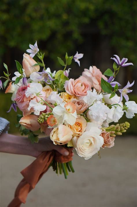 Peach And Lavender Wedding Bouquet