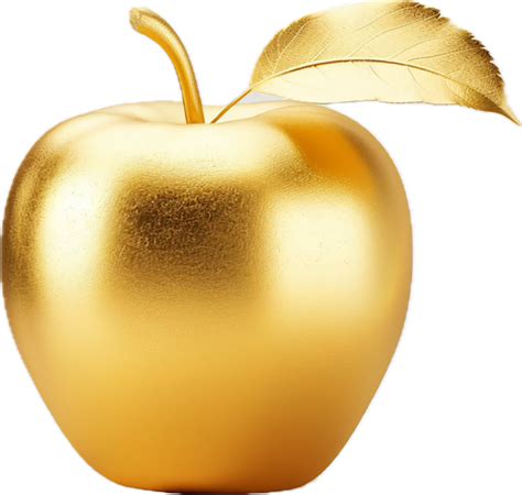 Shiny Golden Apple With Leaf Close Up 46334678 Png