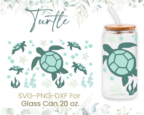 20oz Turtle Libbey Glass Can Svg Turtle Print Glass Can Wrap Svg Sea