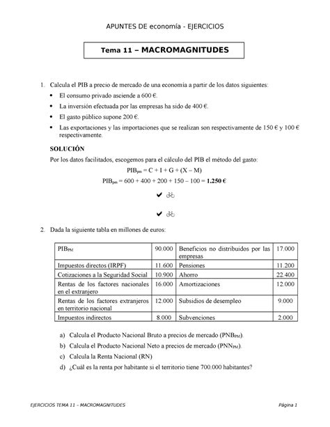 Ejercicios resueltos de macromagnitudes APUNTES DE economía