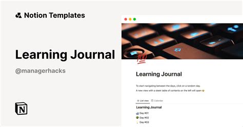 Learning Journal Template By Mona Managerhacks Notion Marketplace