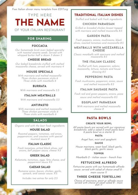 Italian Restaurant Menu Template