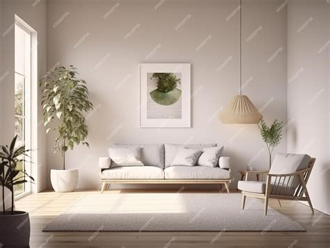 Premium AI Image | A living room with a picture on the wall and a plant on the wall.