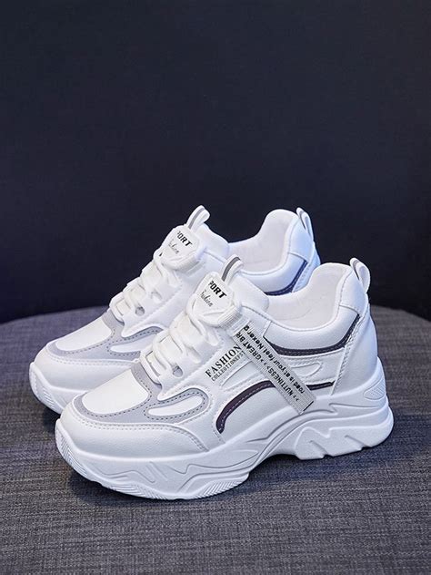 White Collar Letter Chunky Sneakers Embellished Women Shoes Dr Shoes