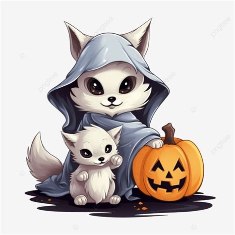 Halloween Fox With A Ghost Vector Illustration Of Halloween Animal