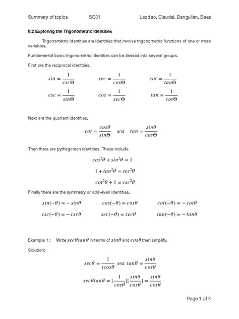 Simplifying And Proving Trig Expressions Pdf Trigonometric