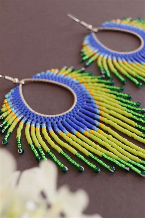 Fringe Hoop Earrings Seed Bead Hoop Earrings Beaded Fringe Etsy