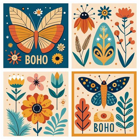 Eclectic boho art collection of bohemian postcard designs | Premium AI ...