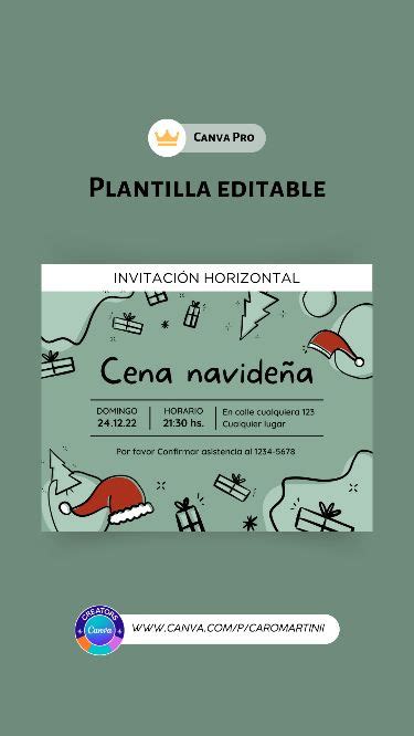 Invitación horizontal cena navideña ilustrada verde y roja