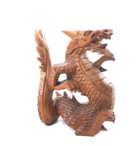 Statuette Dragon Chinois en Bois Sculpté Main Décoration Asiatique 5760