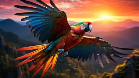 Premium Ai Image Brightly Colored Parrot Flying In The Air With