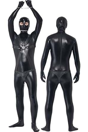 Men S Black Fullbody Latex Leather Hooded Catsuit Full Body Rubber