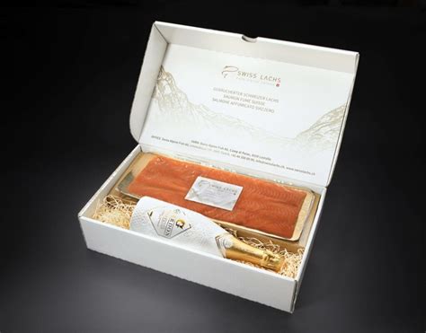 Geräucherter Lachs 500g mit edlem Champagner in Geschenkbox SWISS LACHS