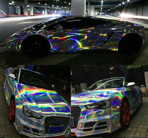 Silver Black Holographic Laser Chrome Iridescent Vinyl Film Car Wrap 7