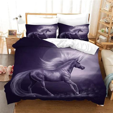 Housse De Couette Enfant Cheval Noir Parure De Lit Personnes Avec