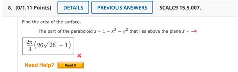 Solved Find The Area Of The Surface The Part Of The Chegg