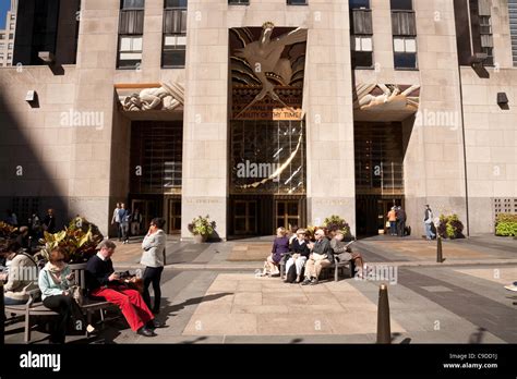 Main Entrance 30 Comcast Building Rockefeller Center NYC Stock Photo