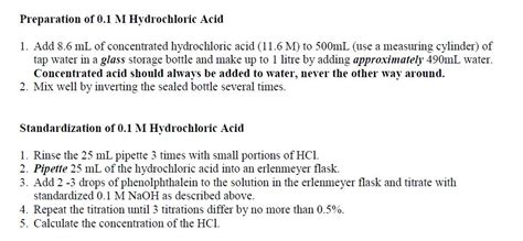 Solved Preparation Of M Hydrochloric Acid Add Ml Chegg