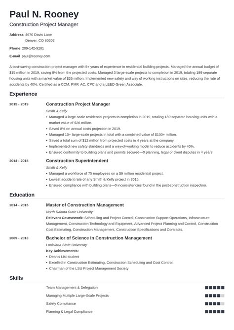 Construction Project Manager Cv—sample And 25 Tips