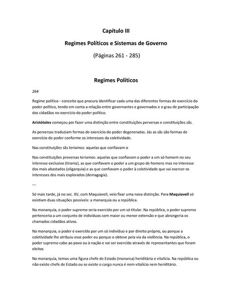 Capítulo III Ciência politíca Capítulo III Regimes Políticos e