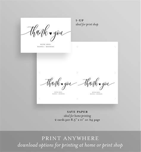 Modern Calligraphy Thank You Folded Card Printable Wedding Bridal Shower Note Editable