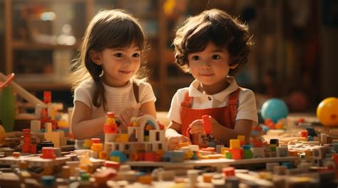 Premium Ai Image Kindergarten School Scene With Two Children Playing