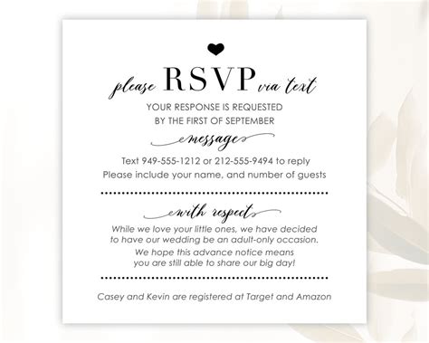 RSVP by Text Cards / Printed RSVP Cards / Reply Cards for Wedding Invitation / Save the Date, No ...