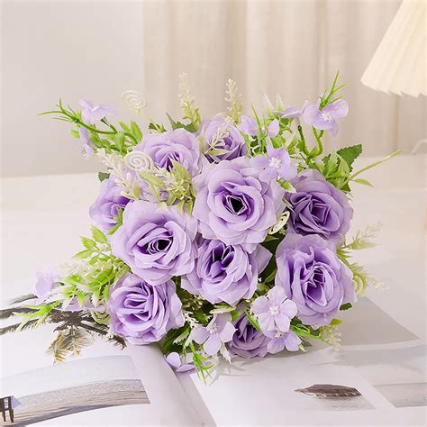 Fake Flowers with Vase, Silk Roses Artificial Flowers in Vase, Faux
