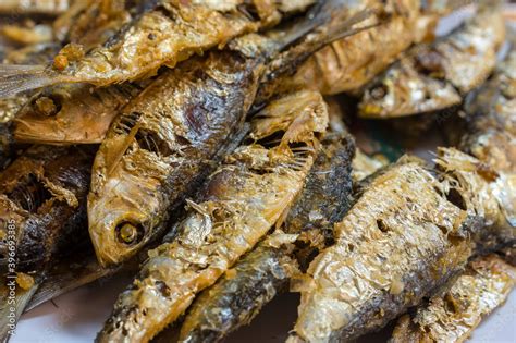 Closeup Of Deep Fried Sardines Locally Known As Salinyasi It Is A