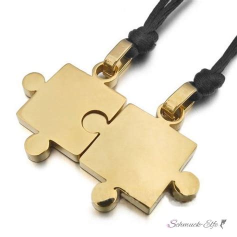 Partnerketten Puzzle Gold L Edelstahl Inkl Ketten Im Etui Gravur