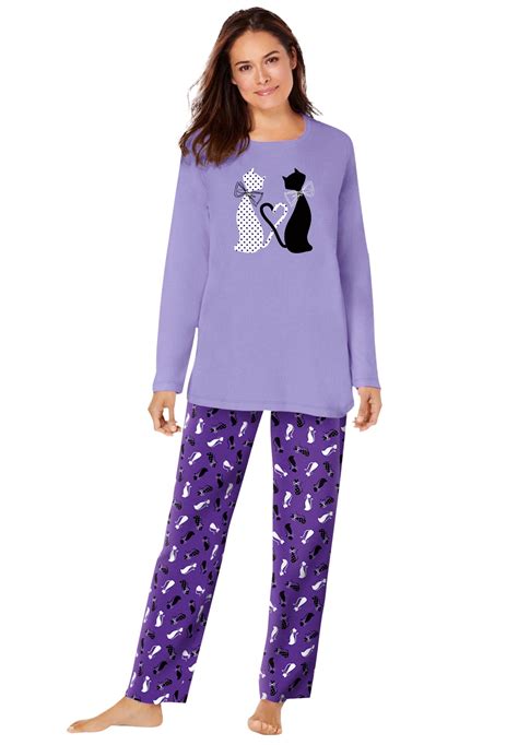 Dreams And Co Womens Plus Size Long Sleeve Knit Pj Set Pajamas