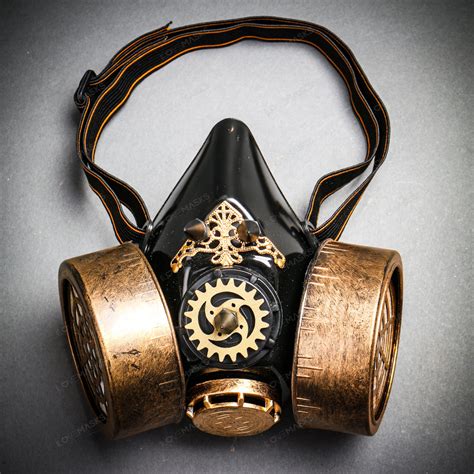 Half Face Steampunk Respirator Gas Mask Black Gold