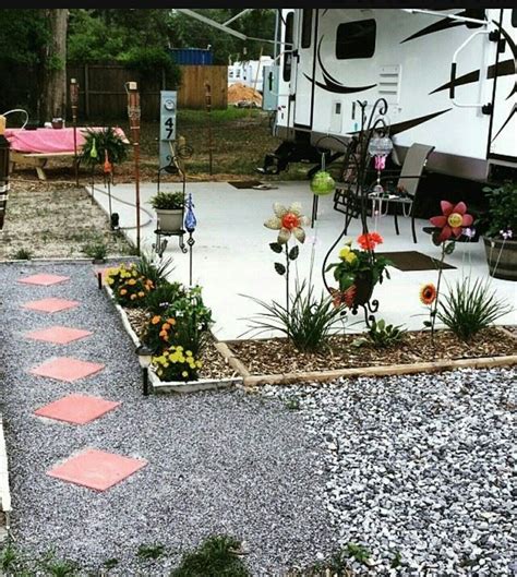 Rv landscaping | Campsite decorating, Travel trailer decor, Camping decor