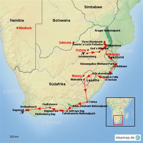 Stepmap S Dafrika Reiseroute Landkarte F R S Dafrika