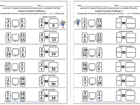 Fractions Year 6 Compare Fractions Differentiated Challenge Sheets Teaching Resources