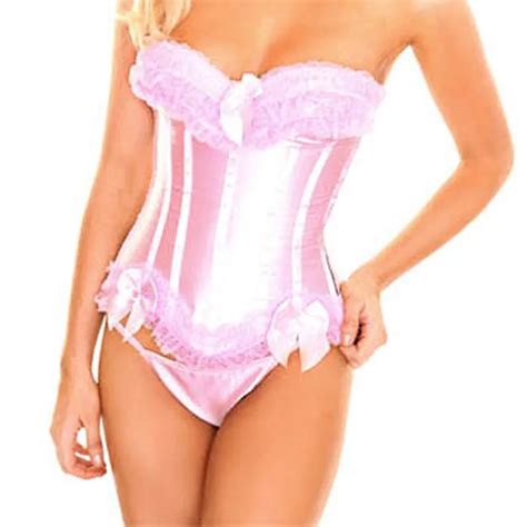 Sexy Pink Lace Trim Bow Satin Corset Women Waist Cincher Bustiers