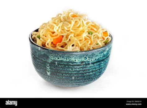 Instant Noodles With Carrot And Scallions Vegetable Soba Bowl On White