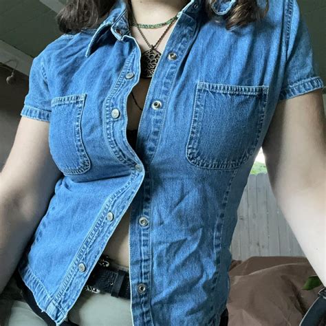 short sleeve denim button  shirt  gap   depop