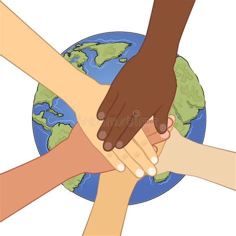 Conceptual Symbol Of Earth Globe With Multiracial Human Hands Around It