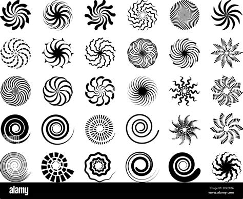 Radial Swirles Hypnotic Black Shapes Round Symbols Vector Collection