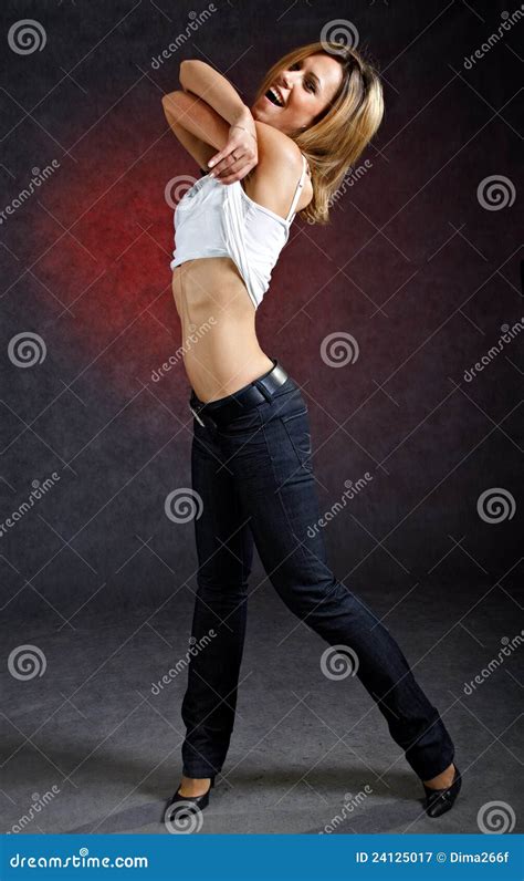 Cheerful Young Woman Taking Off Her Clothes Stock Image Image Of